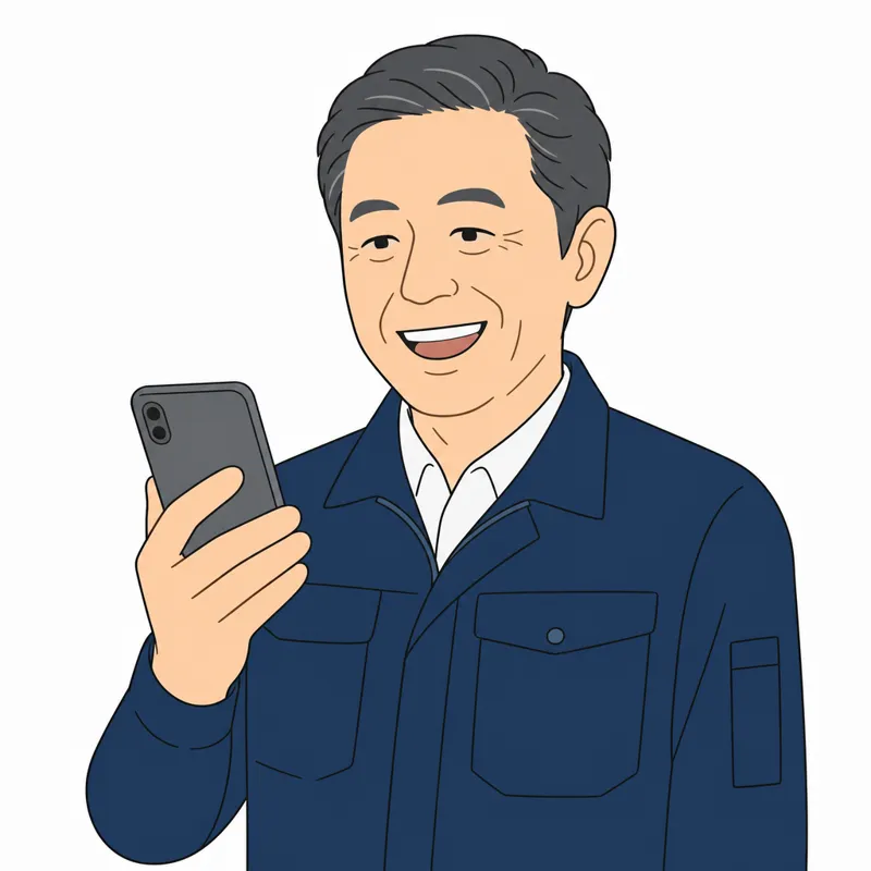 スマホを見て喜ぶ社長