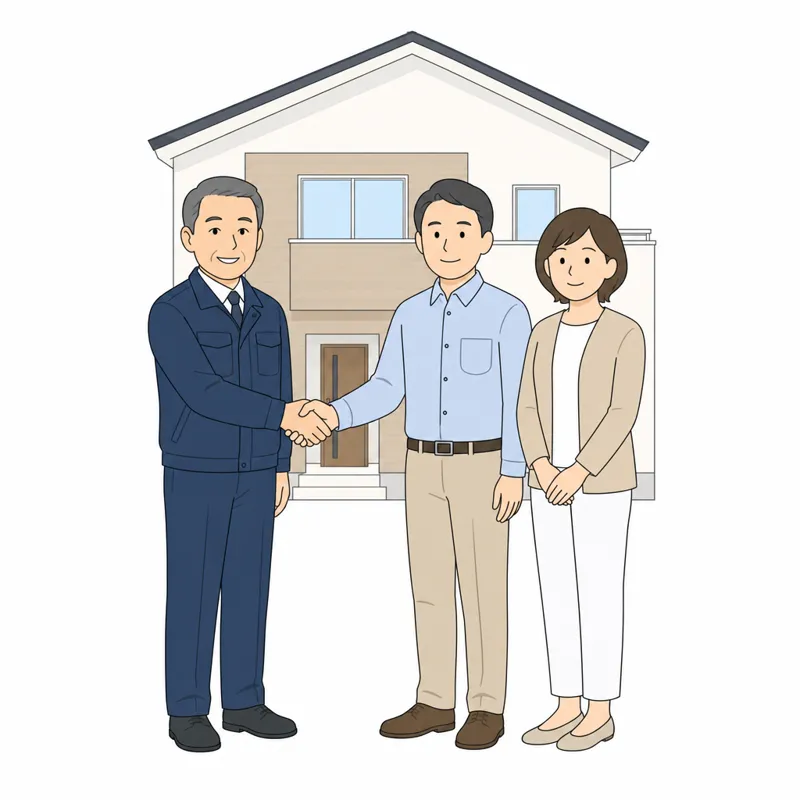 施主と直接握手する社長